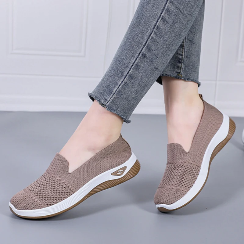 2026 Atmungsaktive Keilabsatz-Loafer für Damen, Frühling/Sommer, Slip-On, gestrickte Sportschuhe, rutschfeste, weiche Sohle, Walkingschuhe für Damen – Detail 13