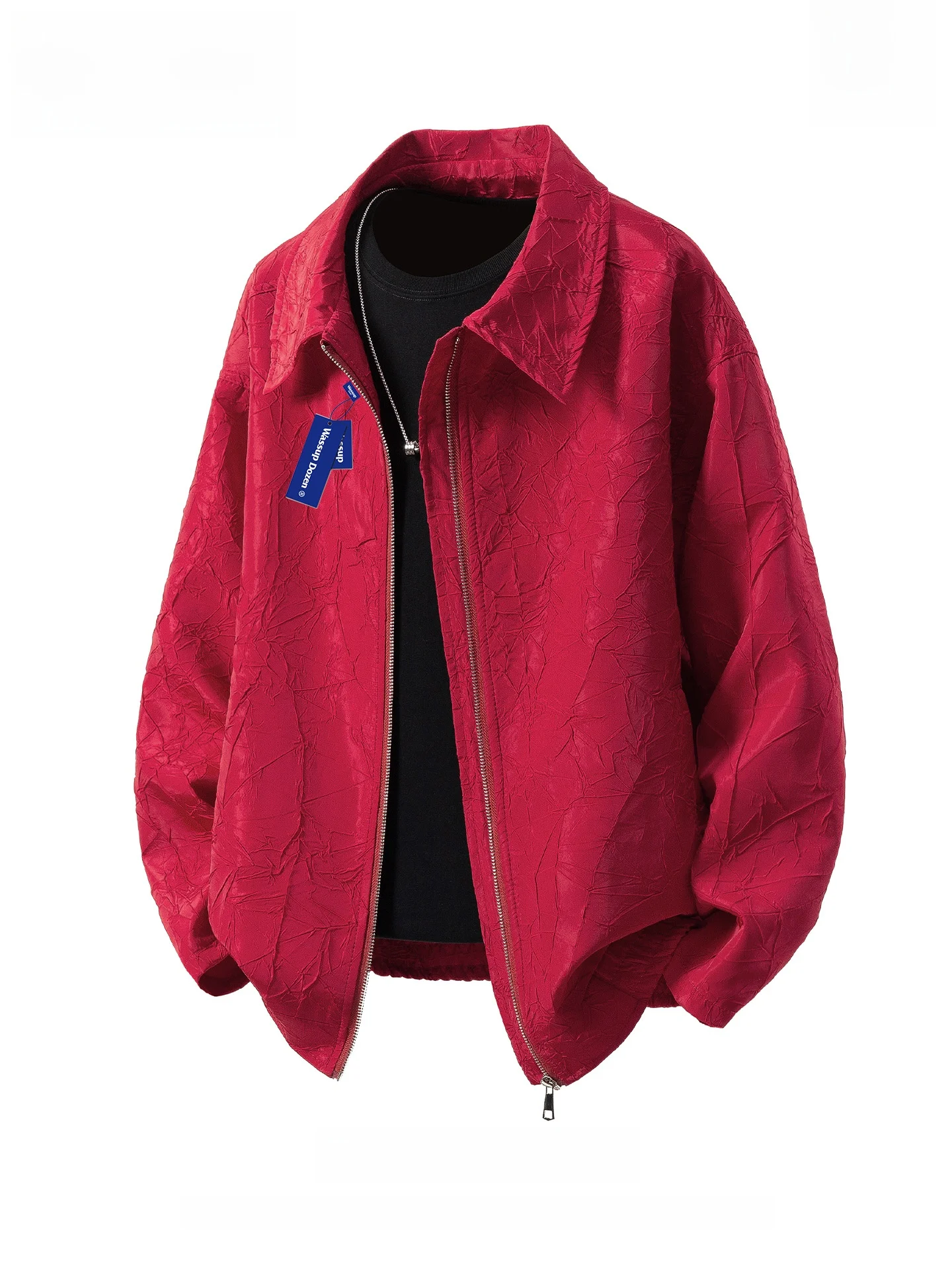 

Wassup Dozen Men's ort Jaet Crumpled Design Cleanfit High-End Feeling Casual Loose Sle Polyester Nylon Cosite Fiber