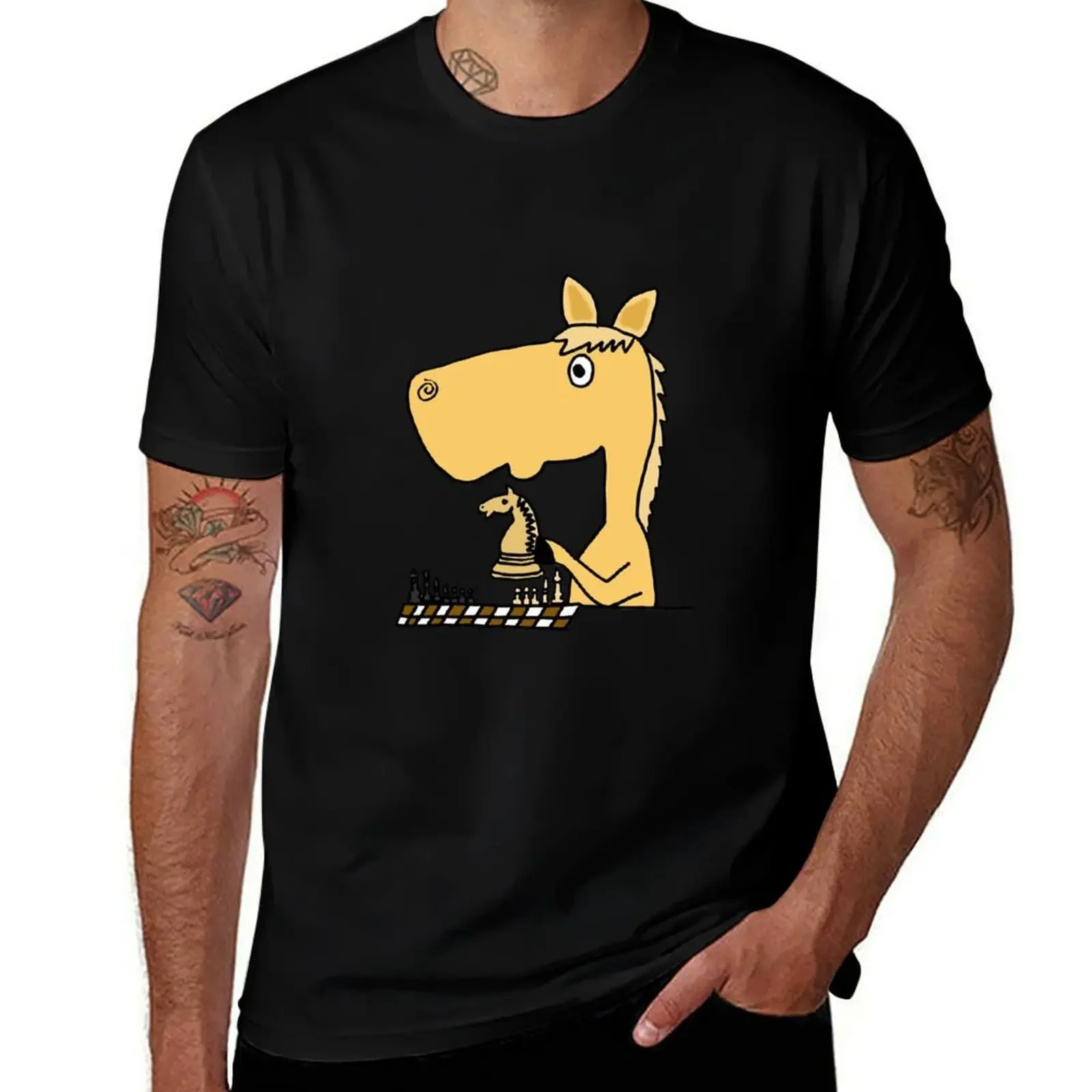 

Coo Funny Horse Playing Chess Artwork T-Shirt oversized t shirt Aesthetic clothing Clothing mens big and tall t shirts