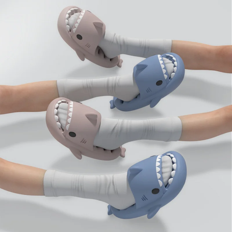 Fishbone Hollowed-out Shark Slippers Women Bathroom Thick Sole Slippers Women's Anti-slip Quick-drying Lovers Slippers Men