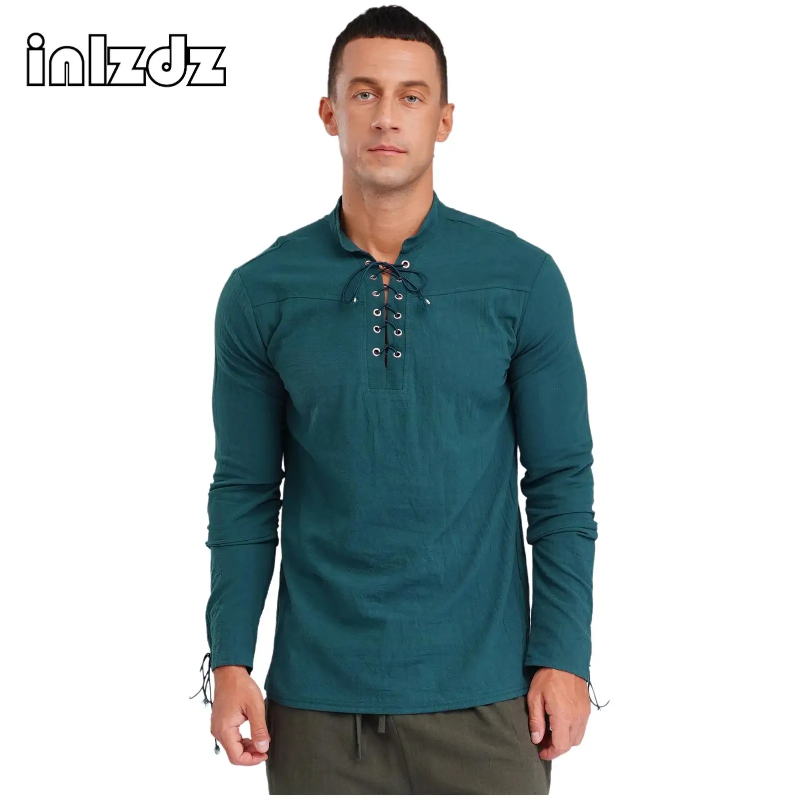 

Men Halloween Vintage Renaissance Pirate Shirt Long Sleeves Lace-up Victoria Medieval Costume Role Play Performance Costume