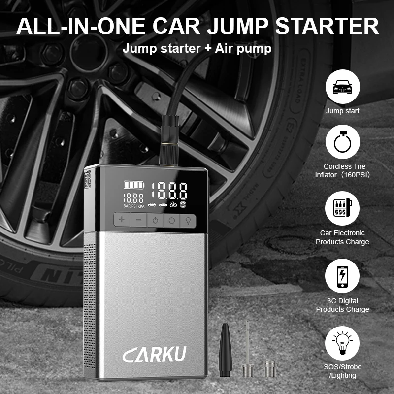 CARKU المحمولة الانتقال كاتب مع ضاغط الهواء 1200A قوة البنك منفاخ لإطارات السيارة مضخة 12 فولت بدء جهاز سيارة الداعم ODM #6