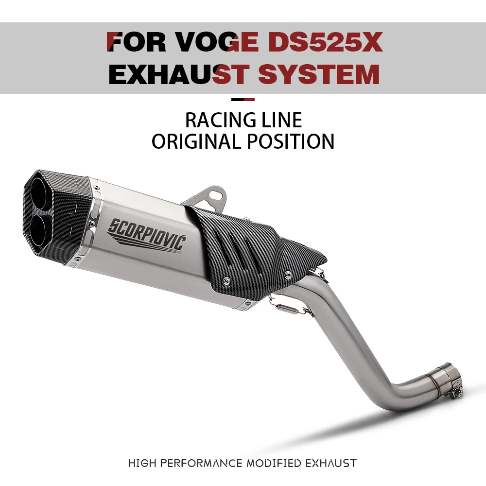 

51MM Stainless Steel Motorcycle Exhaust System Mid Pipe S8 Tail Muffler Full Set High Performance Modified Parts VOGE DS525X