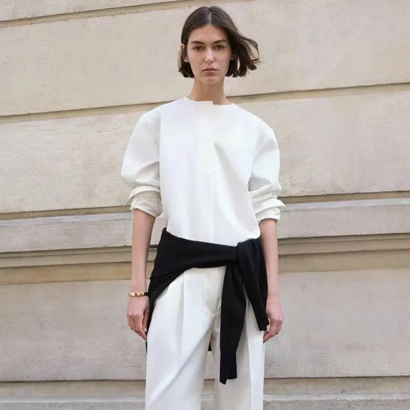 

Nordic mat TOT Sle Long Sve Cotton Loose Slim Fit irt Commute High End Feeling without Collar Diagonal Pattern ...