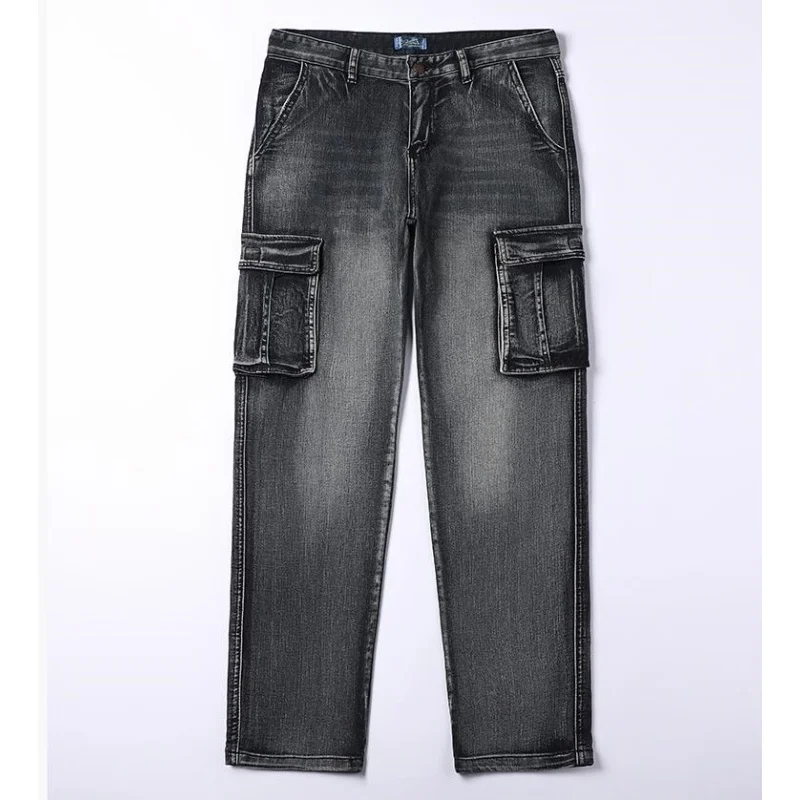 

Men's Cargo Jeans Fashion Black Blue Casual Denim Pants Jean Trousers Male Clothing Plus Size 44 Straight Cowboy Bottoms