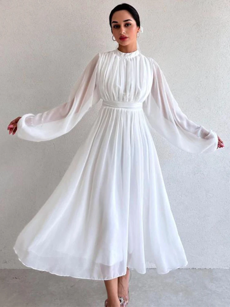 Eid Muslim Party Dress for Women Jalabiya Abaya Ramadan Long Dresses Abayas Woman Solid Pleated Vestidos Robe Caftan 2024