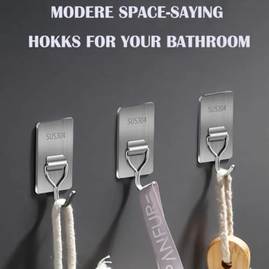 خطاف لاصق للتعليق 8 خطاف منشفة من الفولاذ المقاوم للصدأ خطافات جدارية مقاومة للماء لاصقة للحمام والمطبخ والمكتب 6 عبوات 180 متر