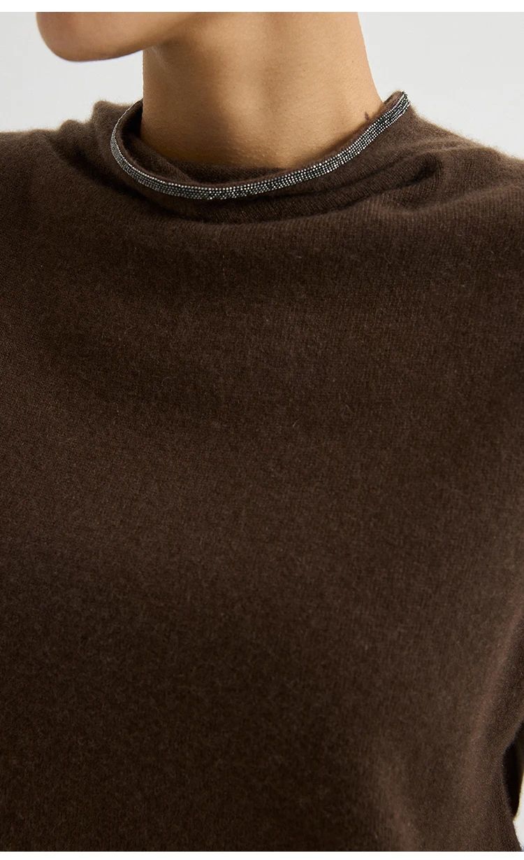 BY4621755 Damen-Weste mit Stehkragen, 100% Kaschmir, Oversized, ärmellos, mit Kettendetails am Rücken und Schlitz, dezenter Luxus für den frühen Herbst. – Detail 4