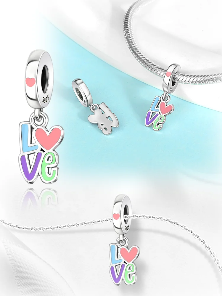 Charms Plata Love Charm Valentine's Day Gifts Silver Plated For Charms Silver Plated Original Bracelet for Jewelry Making