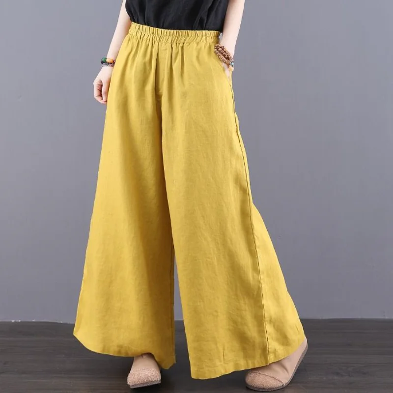 

Vintage Wide Leg Pants High Waist Cotton Linen Women's Long Pants Elastic Waist Skirt Pants and Slimming Summer Pants Capris Q94