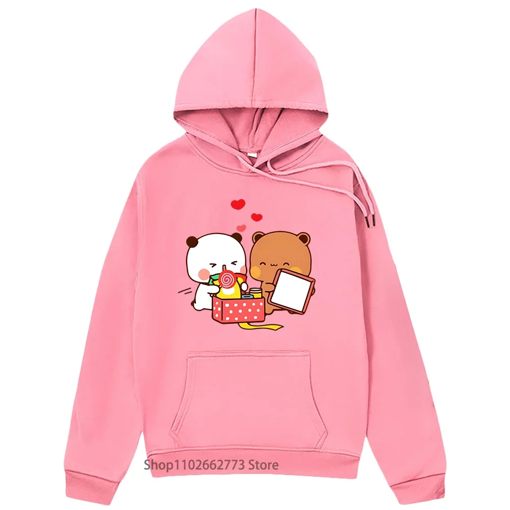 Cute Dudu and Bubu Hoodie Peach and Goma Mochi Bear Couple Sweatshirt Girls Kawaii Panda Bear Tops Women Men Clothes Sudaderas