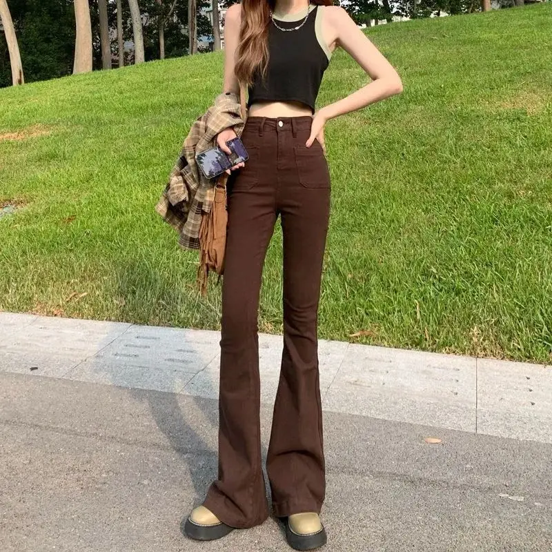 

Women'S Flared Jeans Embroidered Lace Up Pearl Beaded Ruffles Artistic Feminine Unique Fashion Aesthetic Chic New Soft Girl