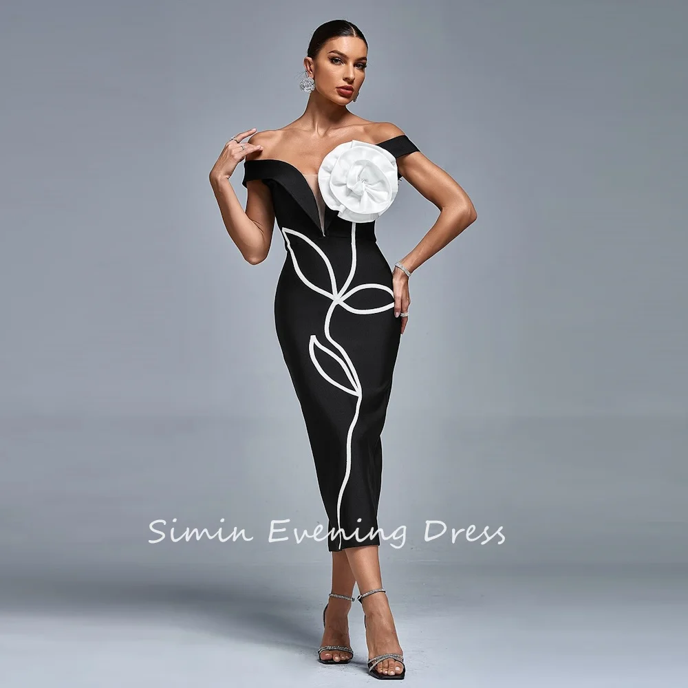 

Simin فستانس Customized Luxury Off-the-shoulder Ruched Split Flower Classy Saudi Prom Gown Evening Party dresses for women 2024