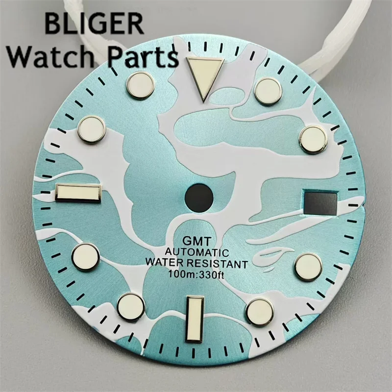 BLIGER-esfera de reloj de 29mm, esfera azul, ajuste superverde luminoso, movimiento NH34, piezas de repuesto para reloj