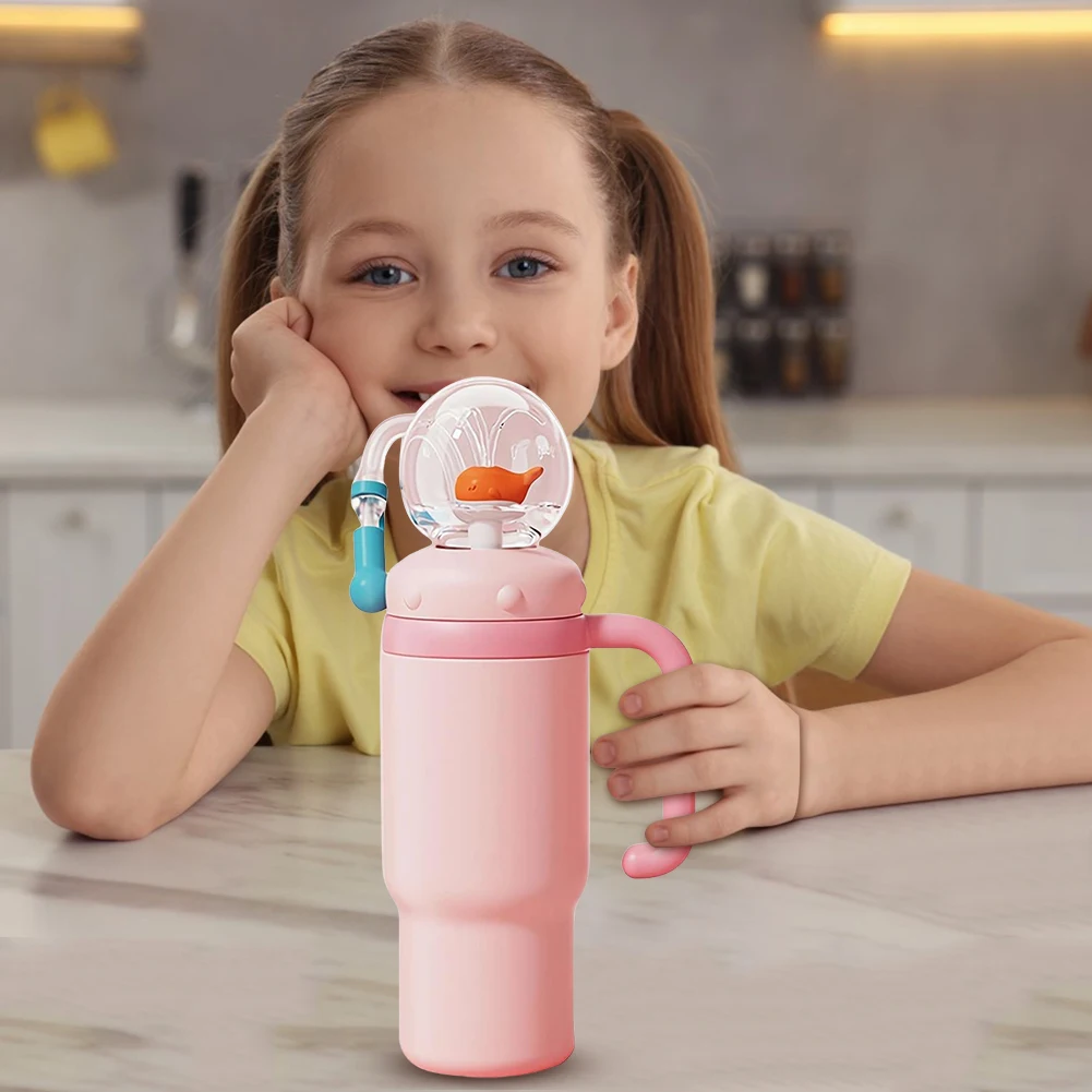 

24oz Stainless Steel Whale Fountain Tumbler with Handle Whale Squirt Water Bottle with Straw Perfect for Childs Teens & Adults