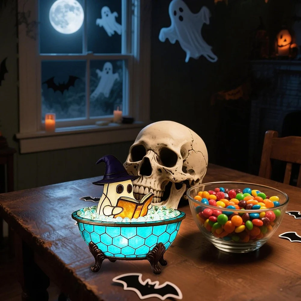 Lámpara LED de baño de burbujas fantasma con batería, bonita lámpara fantasma multiusos, luz de ambiente con temática de fantasma para decoración del baño del hogar