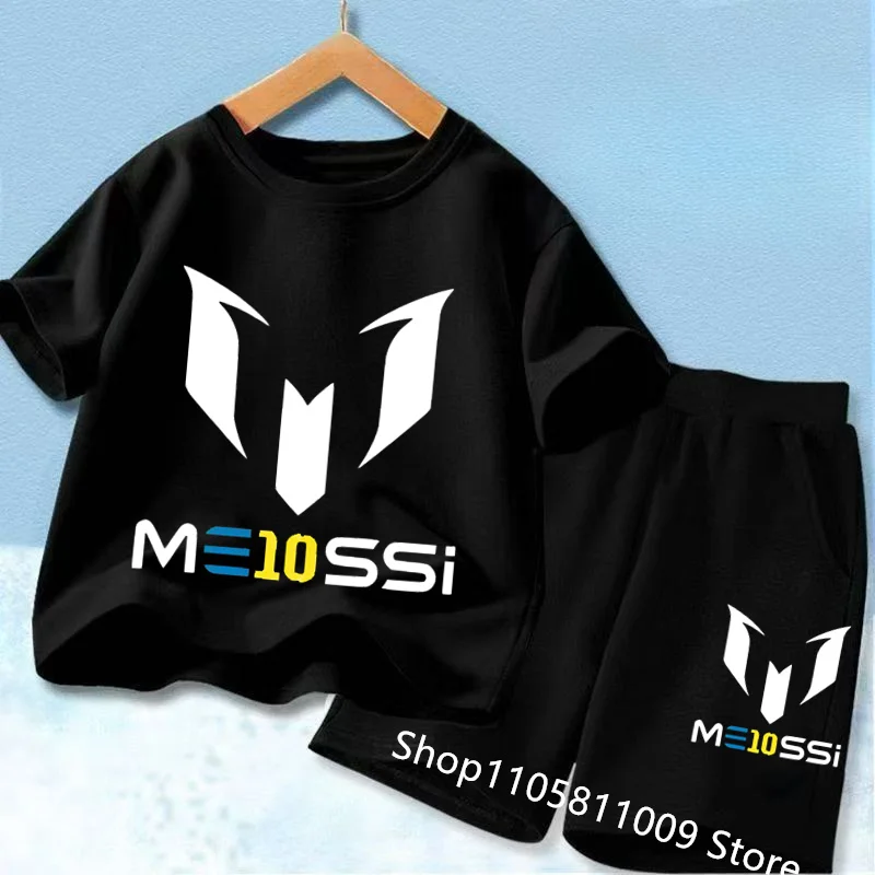 New Summer Children‘s Set Messi Print Short Sleeve T-shirt + Shorts 2pcs Set Sportsuit Casual Fashion Kid Boy Girl Fan Clothes