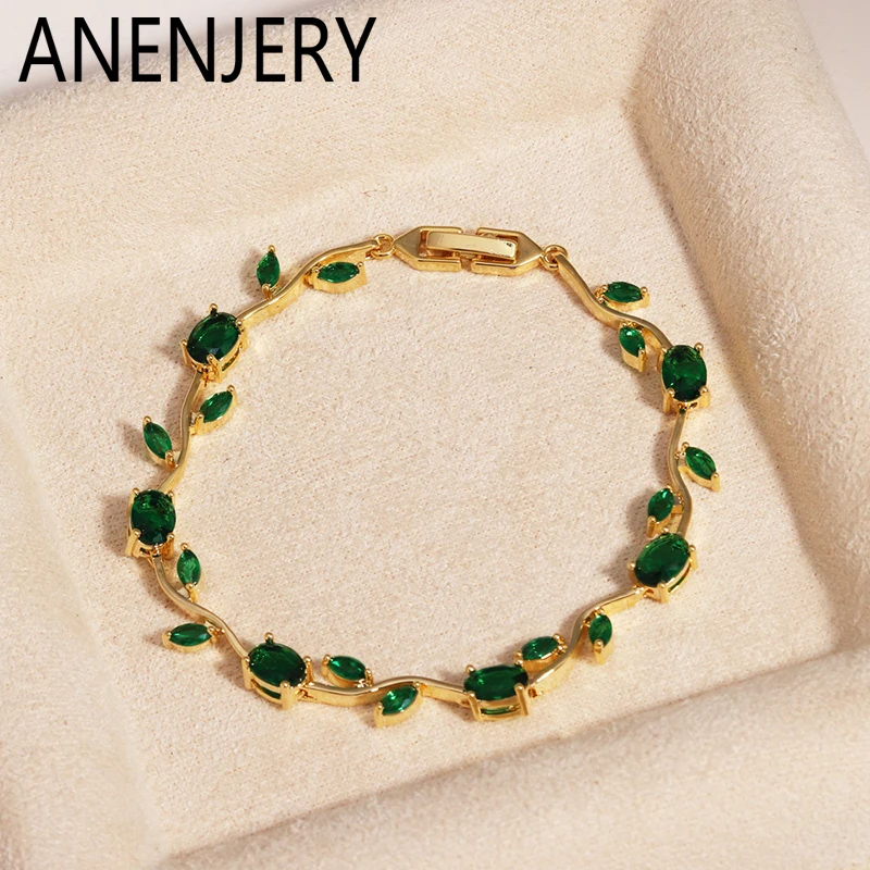 ANENJERY Colorful Zircon Flower Bracelet for Women Delicate Luxury Design Personality Jewelry Gifts