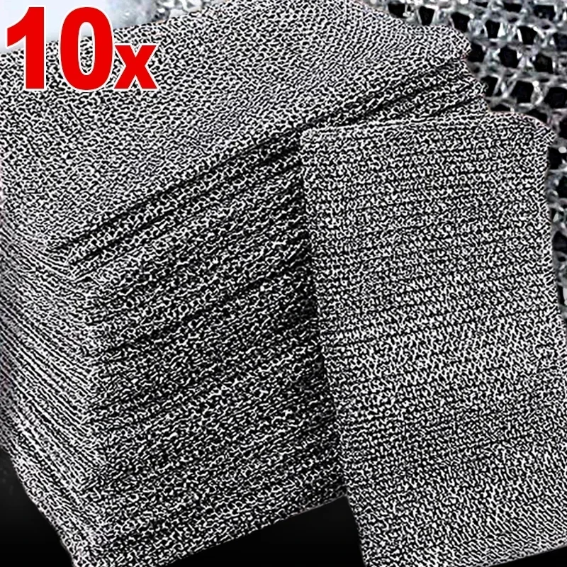 10/1pcs Steel Wire Cleaning Cloth Thickened Double -layers Non-stick Oil Dishcloths Kitchen Pan Pot Dishes Rags Napery Cloths