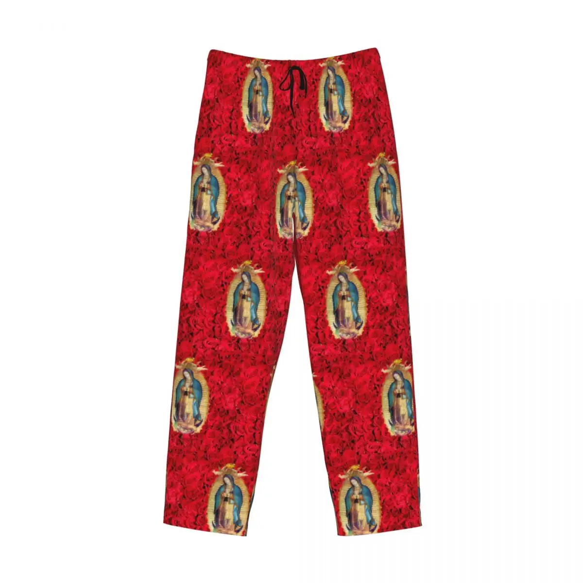 Custom Guadalupe Virgin Mary With Flowers Pajama Pants for Men Catholic Sleepwear Lounge Sleep Bottoms Stretch with Pockets