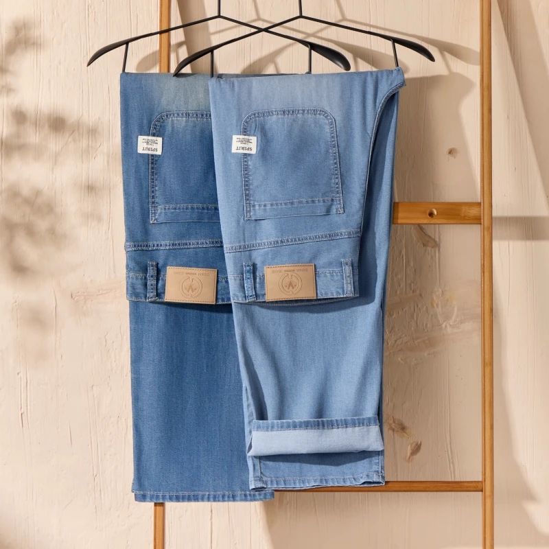 

2026 summer brand high quality lyocell straight loose lightweight jeans for men Patches business casual high-waisted trousers