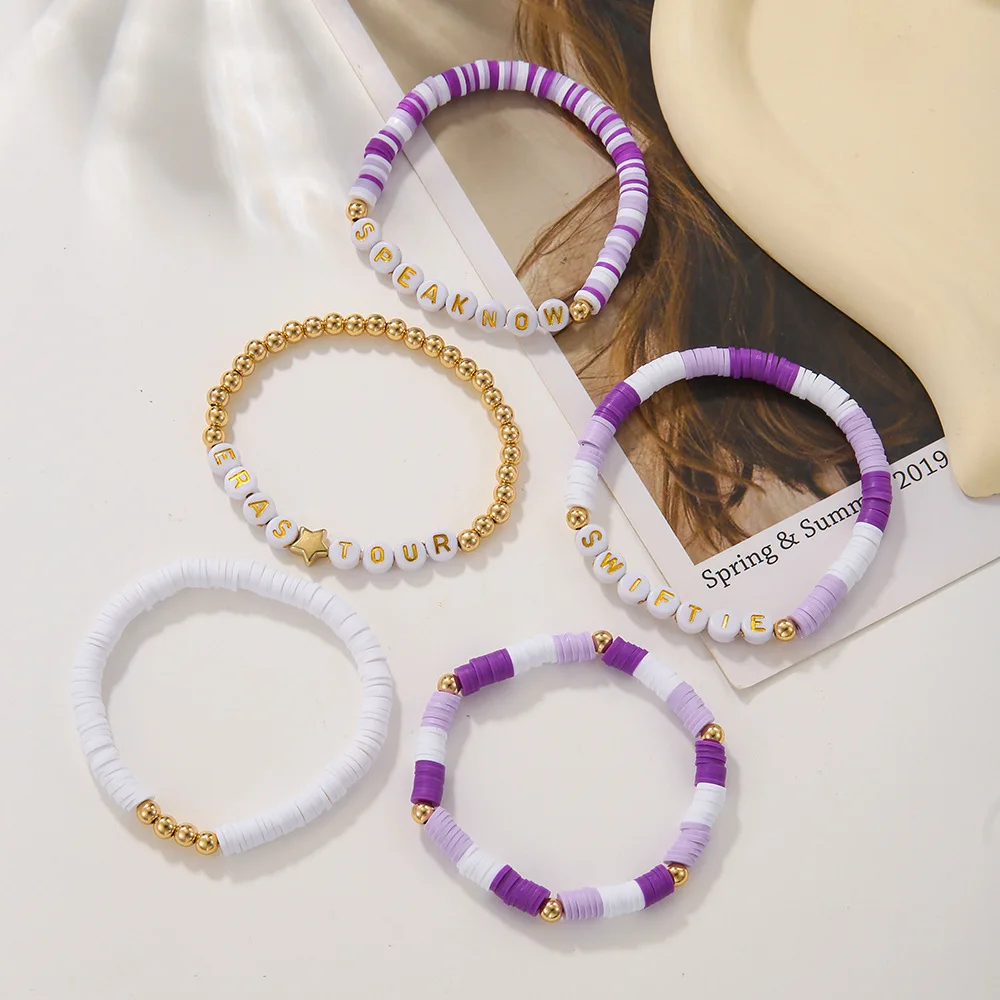 Purple Bohemian Style Bracelet Charm 5PCS/Lot Acrylic Soft Pottery Bracelet Cassical Fashion Jewelry 2024 image 2