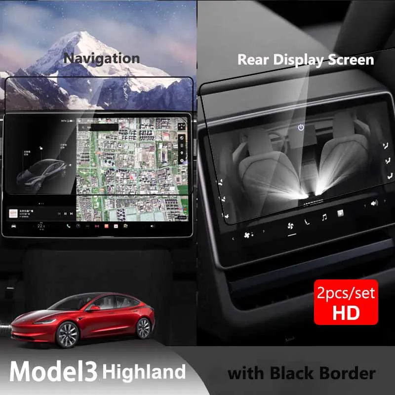 Tempered Glass Screen Protector For Tesla Model 3+ 2024 Highland Navigation and Rear Display Center Console HD Film Protection