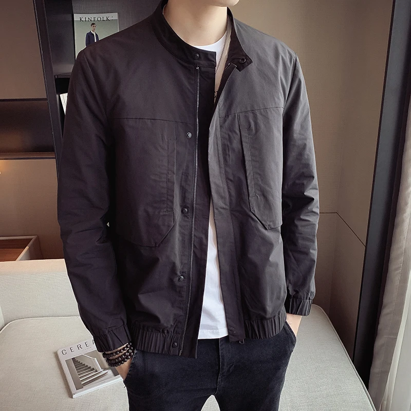 

Spring and Autumn Men's Bomber Jackets Male Outwear Slim Fit Solid Color Fashion Man Streetwear Baseball Jacket Clothing W36
