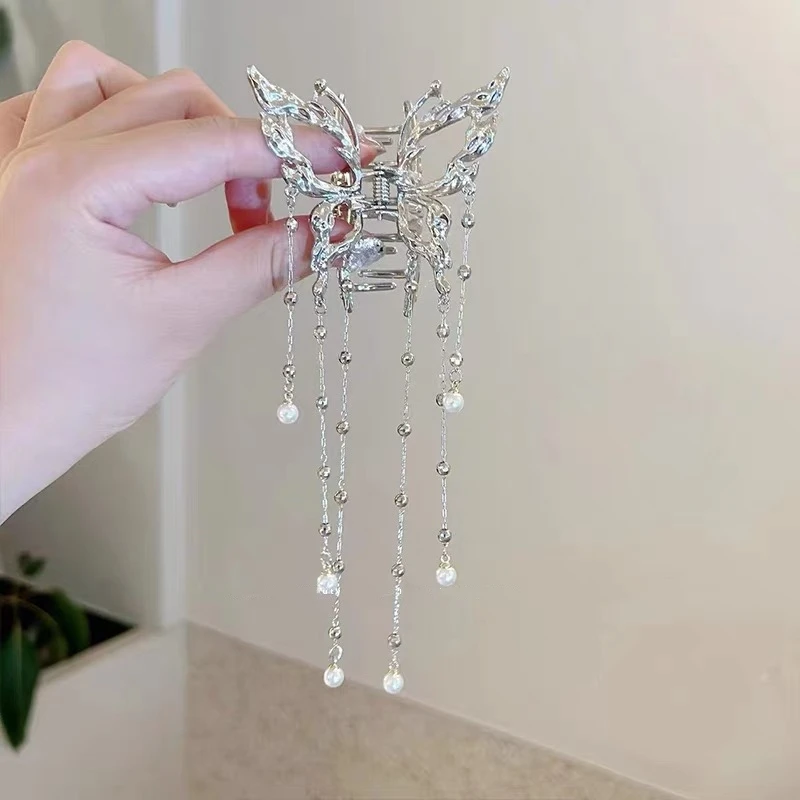 1pc elegant hollow liquid butterfly fringe hair clip women\'s half tie hair clip clip Shark clip headpiece clip