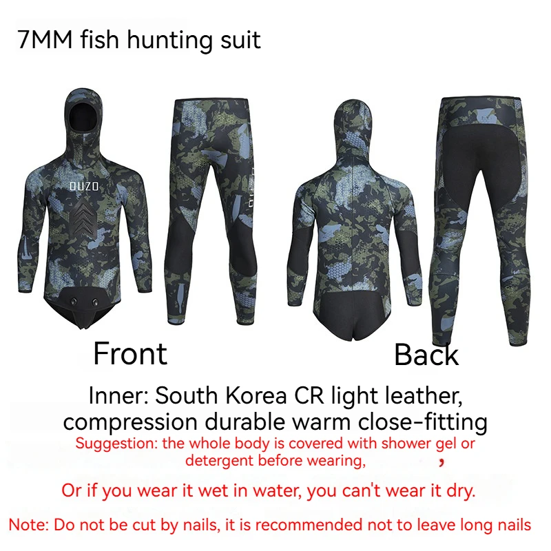 7MM Fish Hunting Suit CR Light Leather Wetsuit Split Camouflage Coldproof Thickened Freediving Swimming Wading Sports Equipment