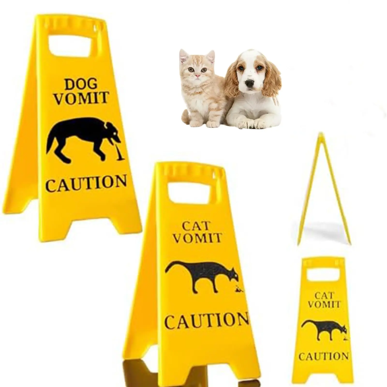 Cat Vomit Warning Sign Cat Decoration Novelty Gag Gift Dog Vomit Sign Funny Durable Desk Decor for Cat Lovers (Yellow Set of 2)