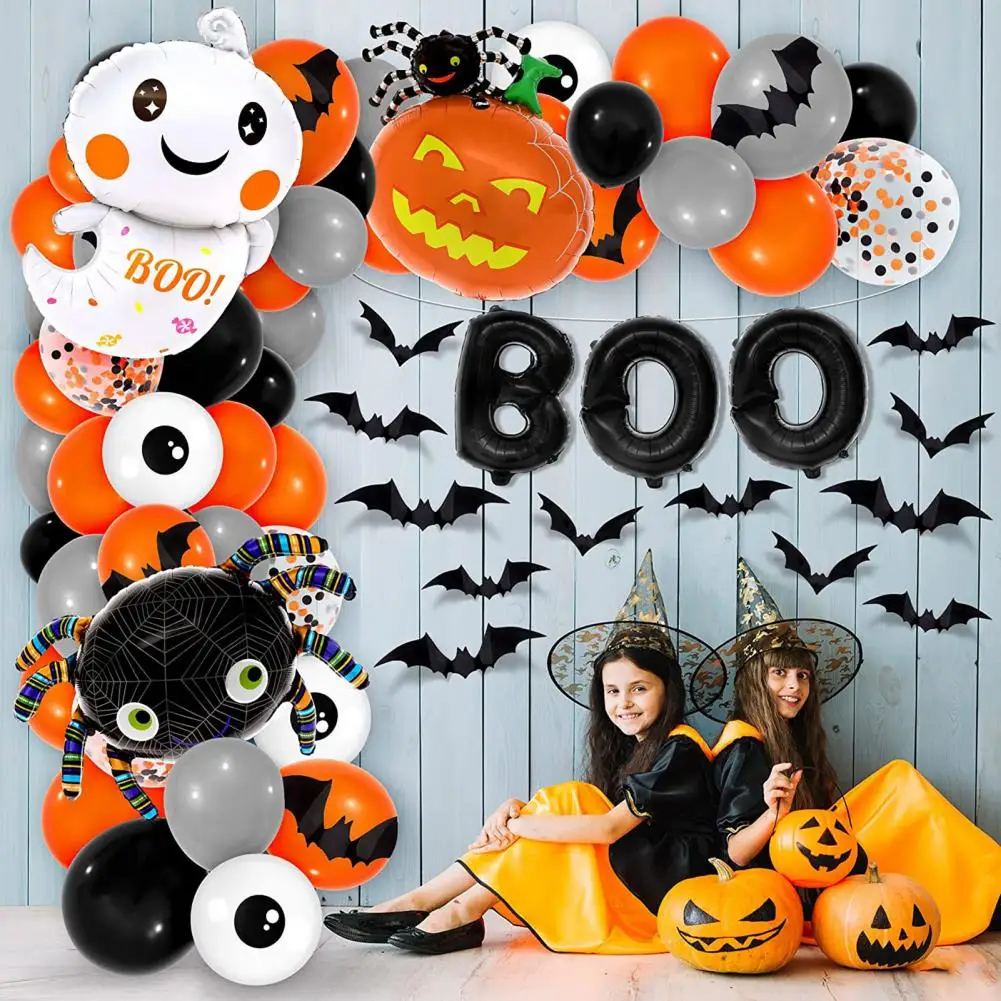 Party Balloons Set Spooky Halloween Balloon Arch Kit with Ghosts Pumpkins Skulls for Boo Birthday Party Decorations Diy Party