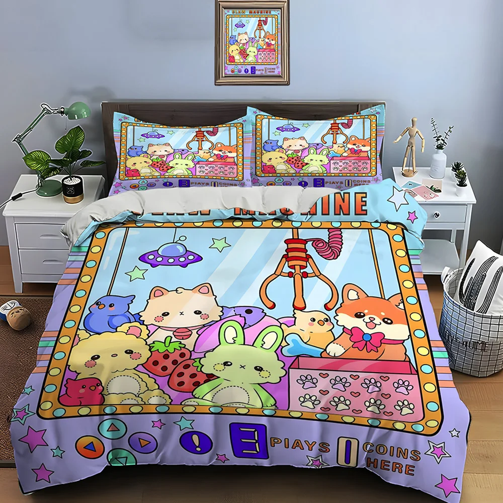 Cute plush toys in claw machine Bedding Set for Kids Luxury Gift 3pcs Digital Print Comforter Set Soft Comfortable Breathable