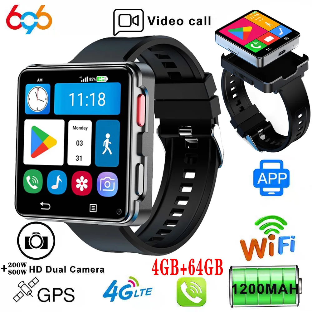 

Smartwatch Dual Camera Videos Calls 4G Android Smart Watch Wifi GPS Watches Men Mini Smart Phone 4GB+64GB APP Download SOS Women
