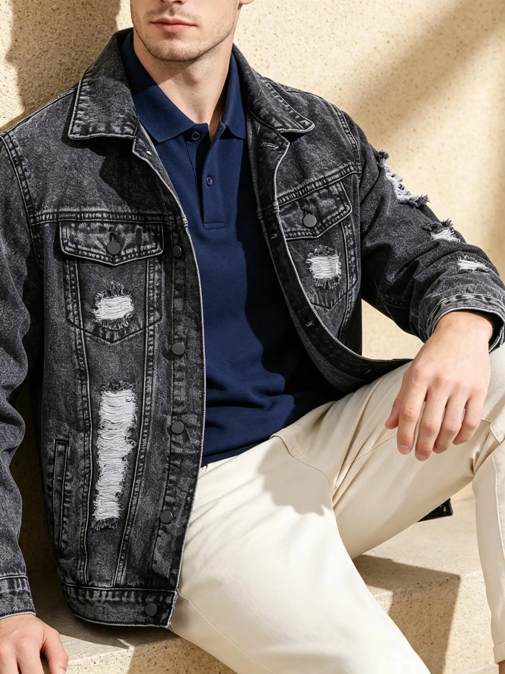 Fashion Forward Light Denim Jacket Men, Trendy Streetwear Lightweight Coat, Modern Style Outerwear, Stylish Gift for Husband