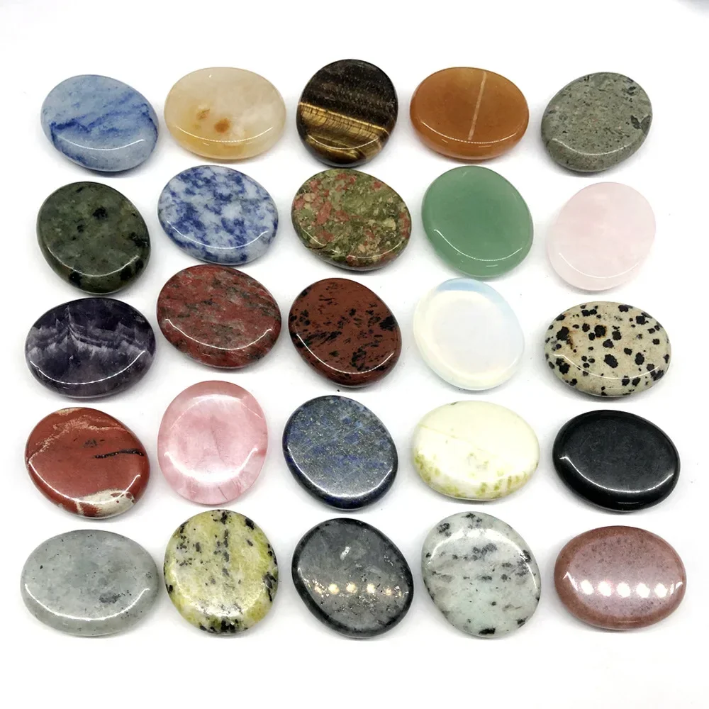 10pcs 25x30x10mm Oval Worry Stone Thumb Natural Crystal Therapy Reiki Treatment Spiritual Minerals Massage