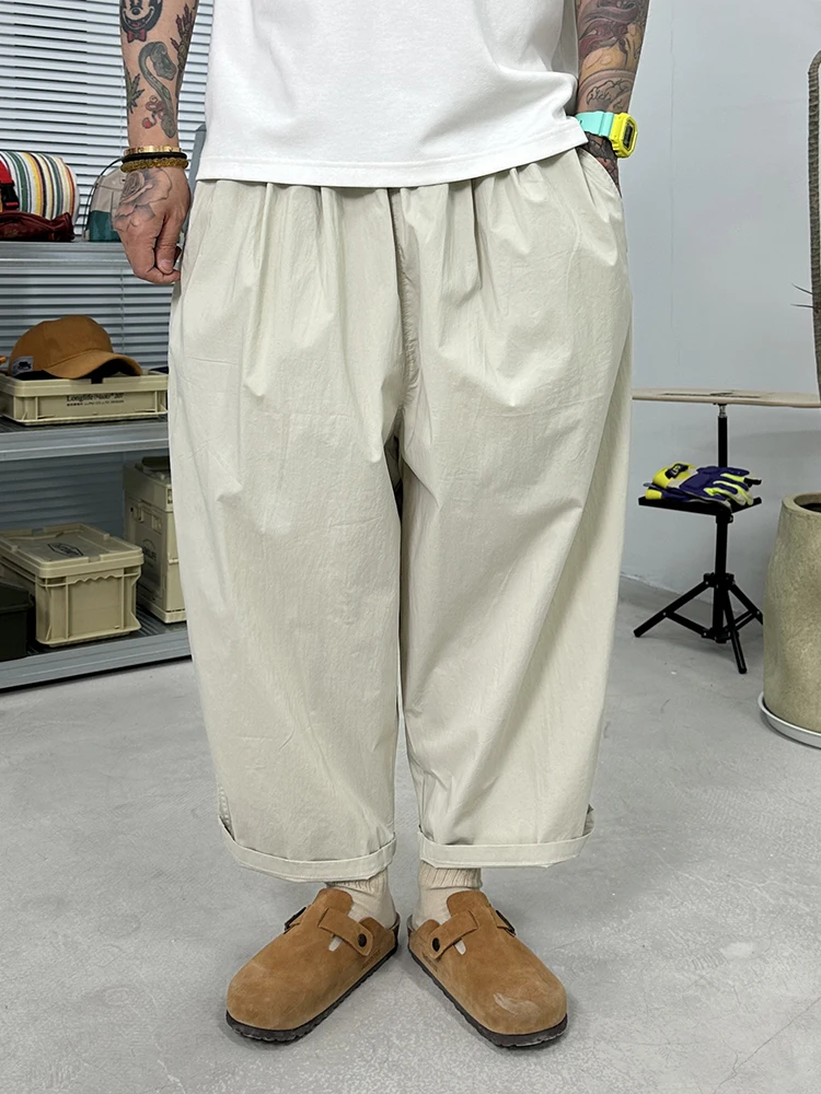 Calças de Verão Ultrinas e Respiráveis para Homens, Calças Largas de Nove Peças com Corte 3D, Secagem Rápida, Retro Versáti...