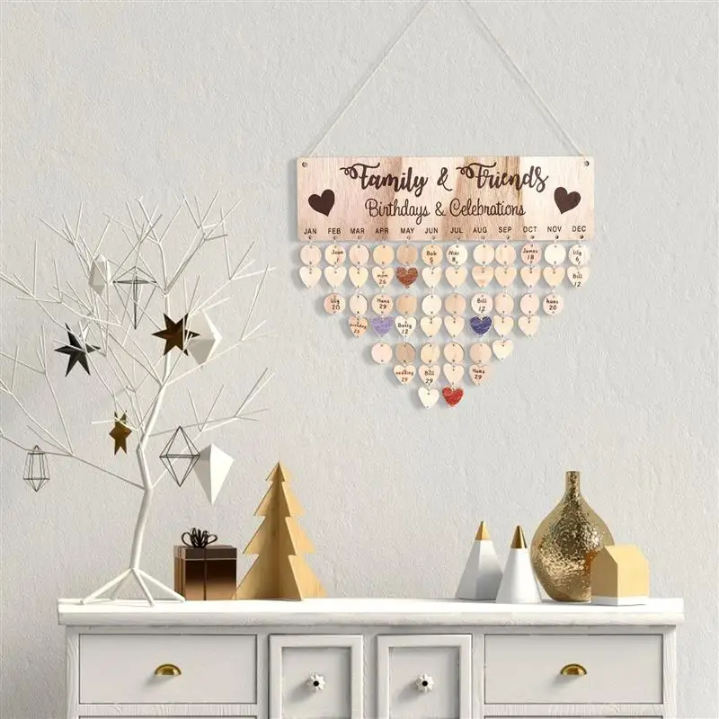 Calendario de madera personalizado Toyvian, tablero de placa de seguimiento de fecha DIY, tablero de calendario de recordatorio de cumpleaños y boda