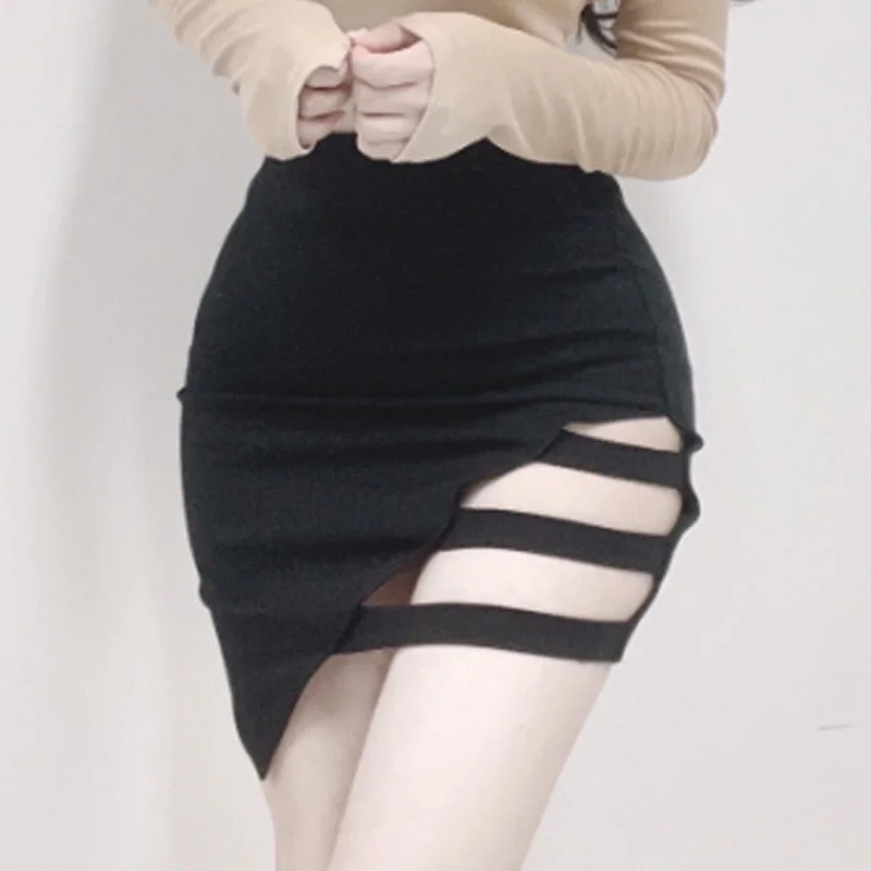 

Sexy Hollow out Design Short Skirt High Waist Bodycon Skirt Women's Elastic Korean Style Commute Pure Color Summer 2023