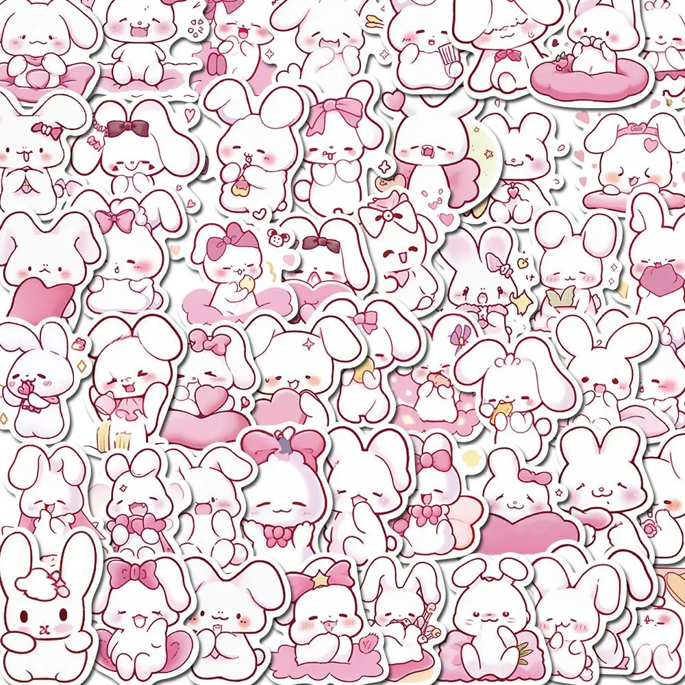 50PCS Kawaii Pink Rabbit Stickers Nostalgia Cute Creative Photocard Home Decoration Wall Sealing Gift Creative Cartoon Sticker