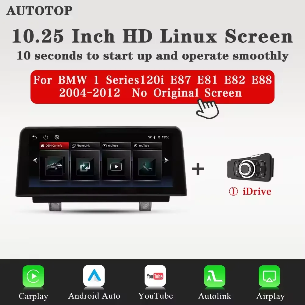 Draadloze CarPlay Android Auto Multimedia Speler voor BMW 1 Serie E87 E81 E82 E88 2004-2012 CIC Zonder Scherm YouTube GPS Autoradio