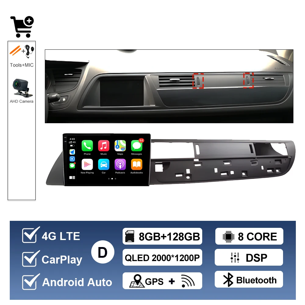 Draadloze Carplay Voor Citroen C5 2008 2009 2010-2016 Android AUTO Autoradio Multimedia Speler GPS Navigatie WIFI DSP Stereo BT