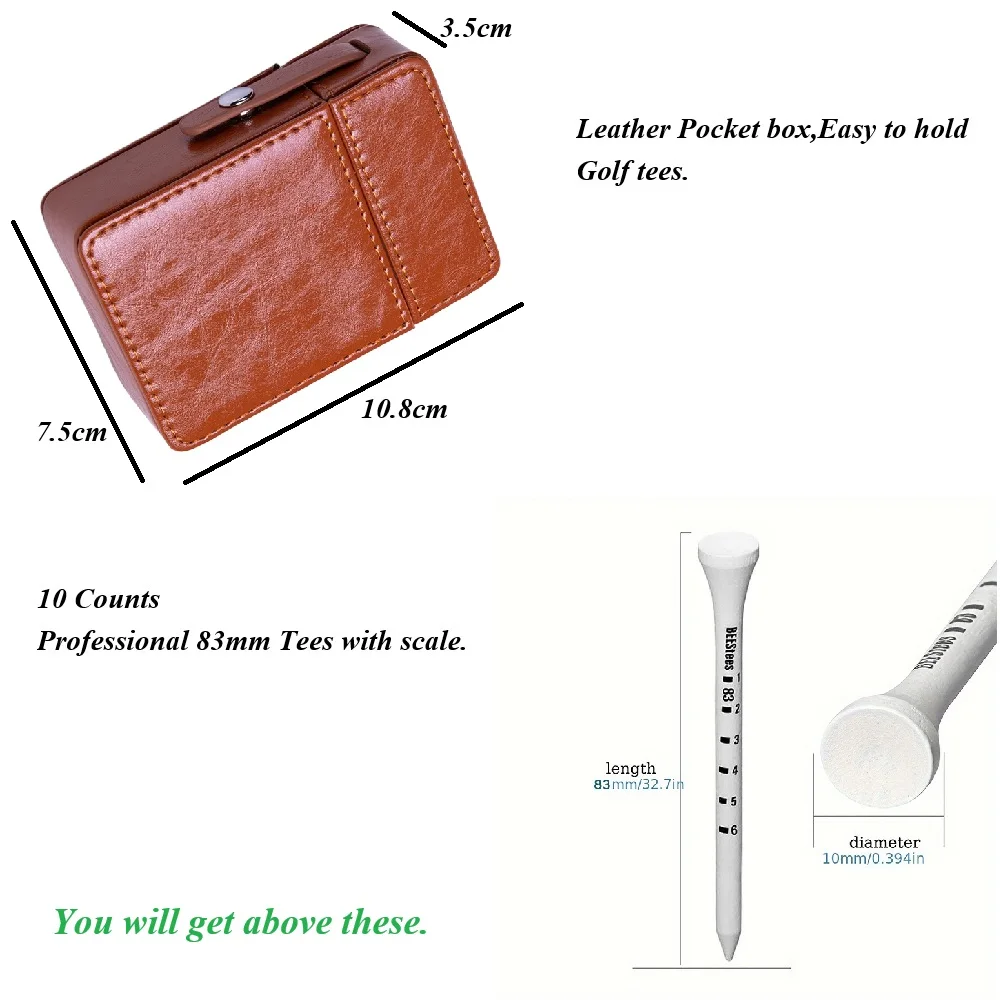 10couts Professional Golf Tees with Portable Leather Golf Tee Box