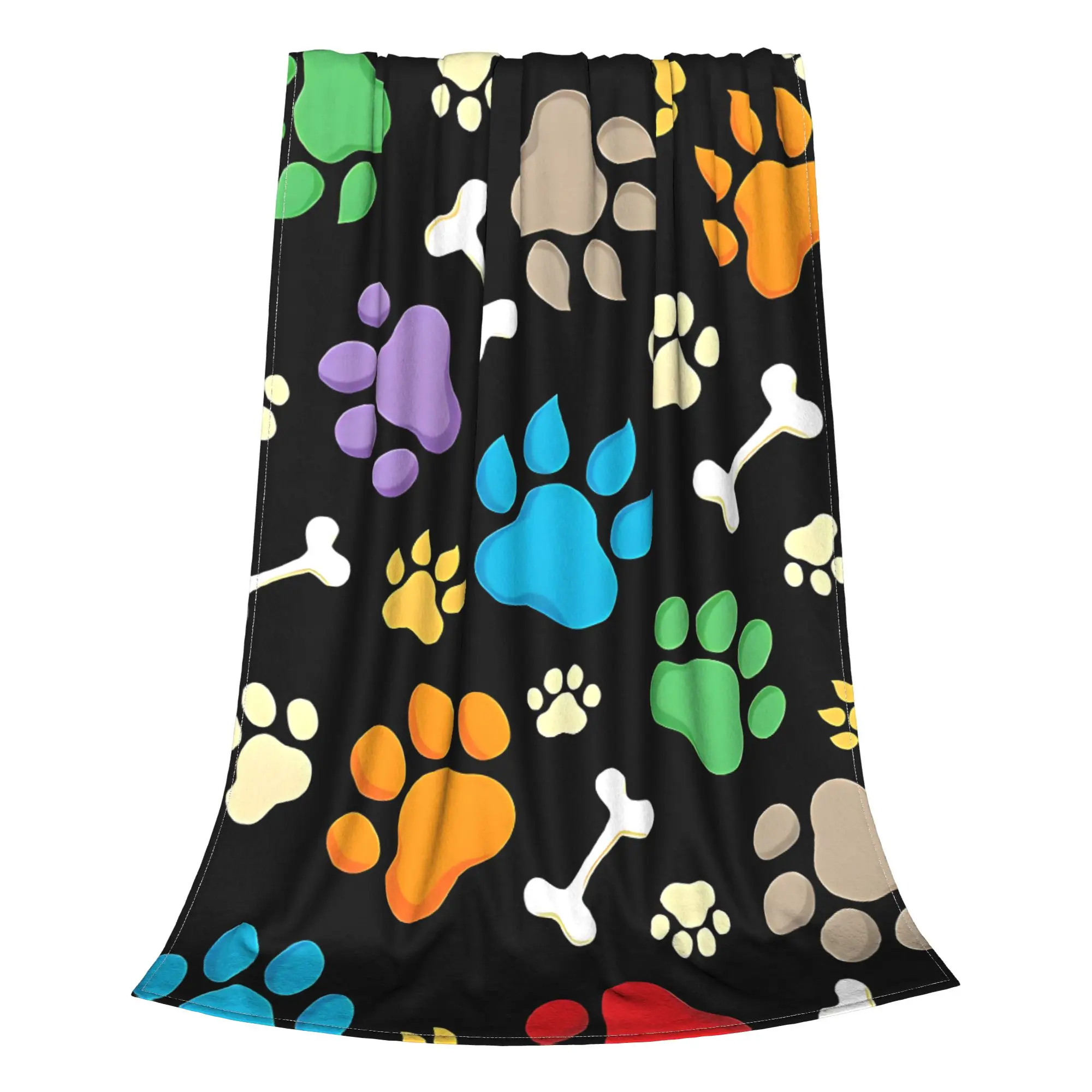 1PC Home Cutecore Colorful Dog Paw And Bones Print  Blanket Super Cosy Plush Home Living Room Sofa halloween