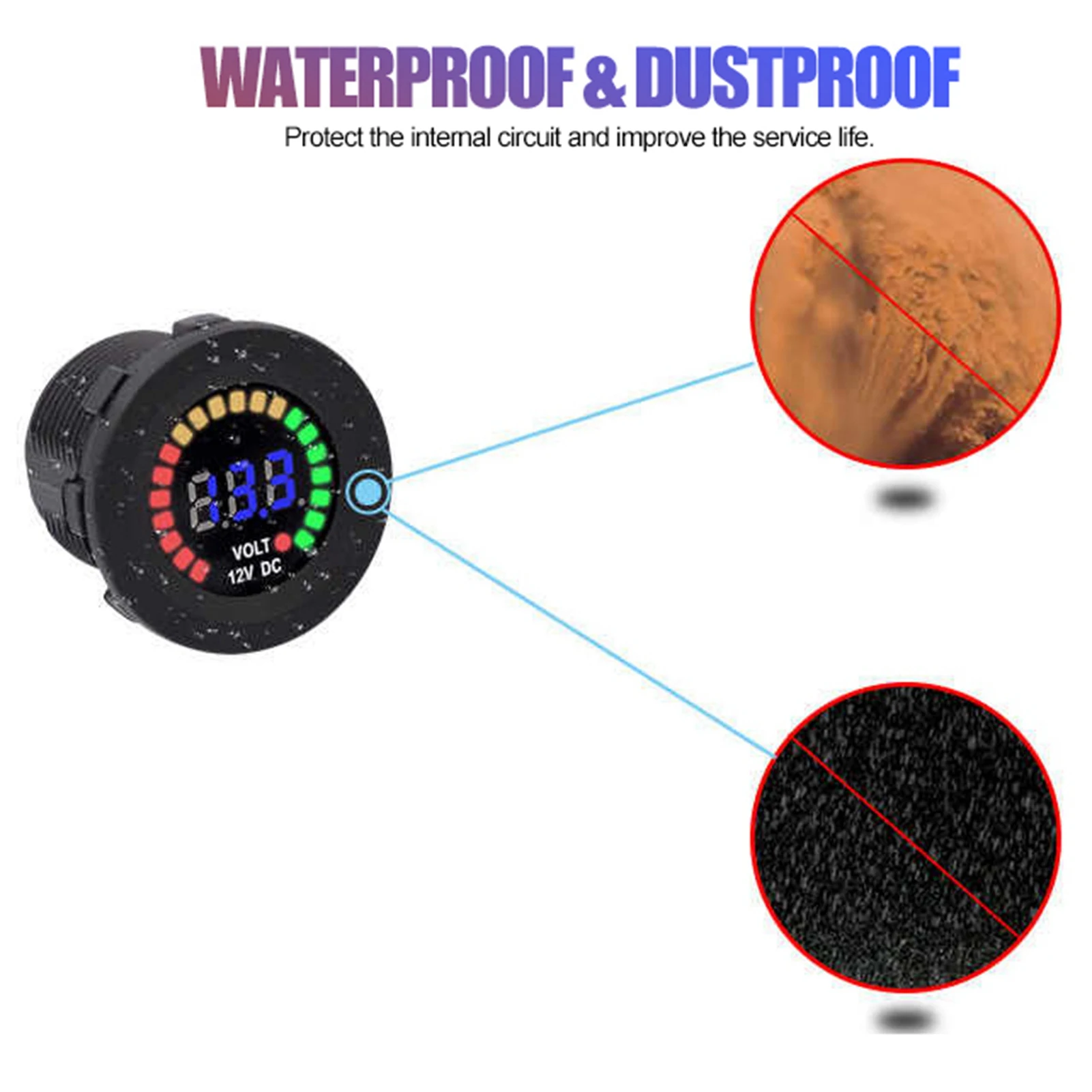 12V Motorrad Auto LED Digital Display Voltmeter Wasserdicht Spannung Volt Meter Gauge Motorräder Autos Boote ATV UTV Camper – Detail 7
