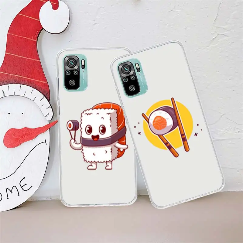 Cute Cartoon Sushi Clear Phone Case For Xiaomi Poco X3 F6 X4 F4 GT M3 M4 M5 M5S X5 X6 Pro 5G F5 F3 F2 F1 Mi Note 10 Lite Silico