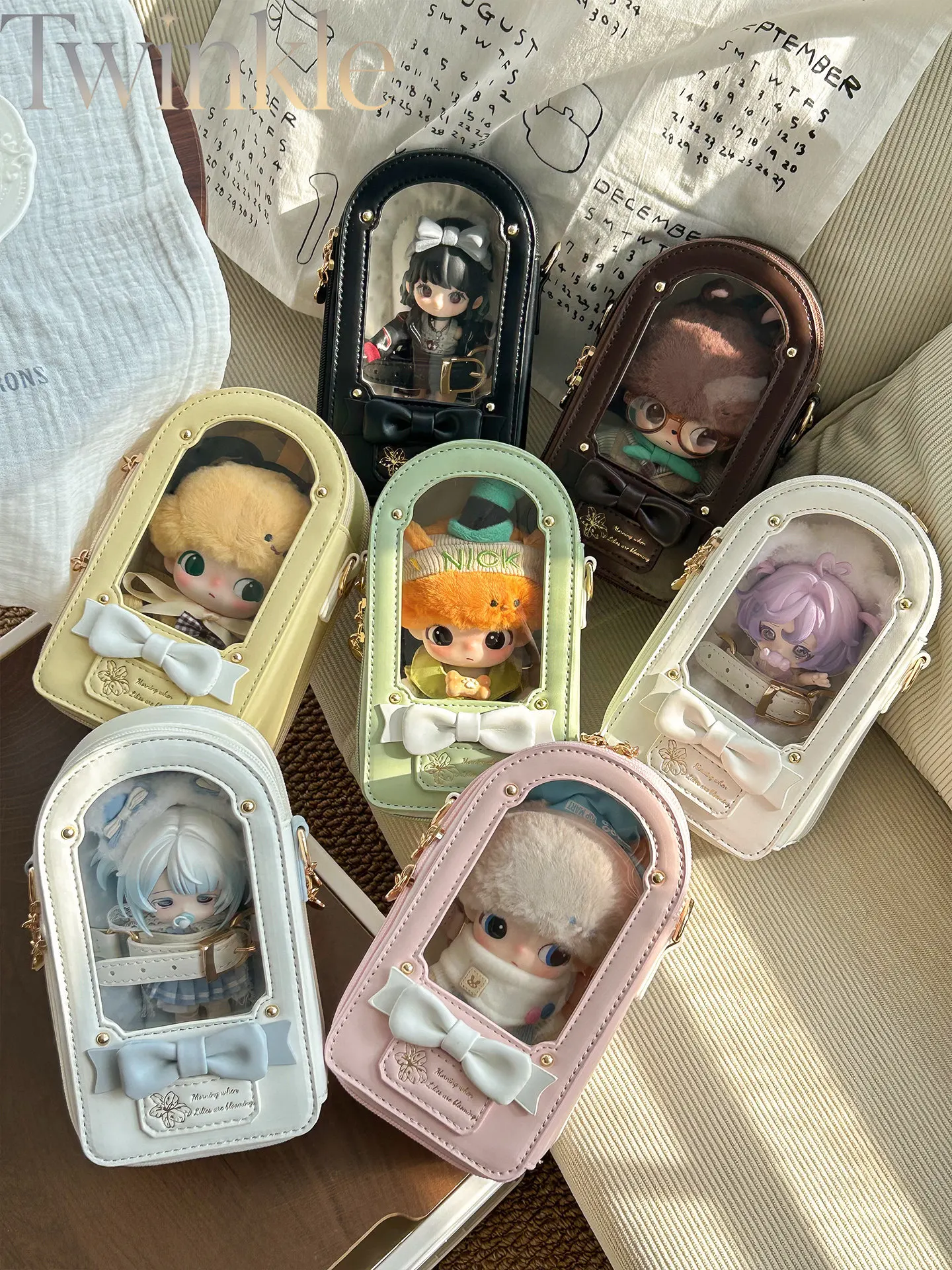 Doll Bag Carrier Plush Backpack Ita Bag Kawaii Pink Sling Bag for 12cm BJD Doll Outing Soft Baby Doll Outdoors