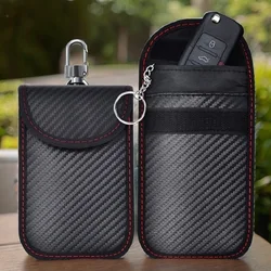 RFID Carbon Fiber Car Key Pouch Univeral Car Key Fob Cover Case Mobile Signal Shielding Cover Keyless RFID Blocking Bag