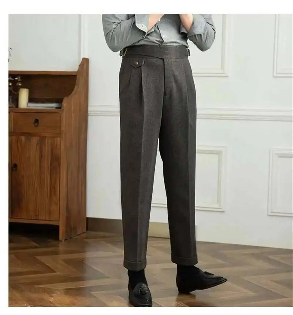 Pantaloni da uomo autunnali Pantaloni retrò slim a gamba dritta Business di moda per pantaloni da sposo per banchetti