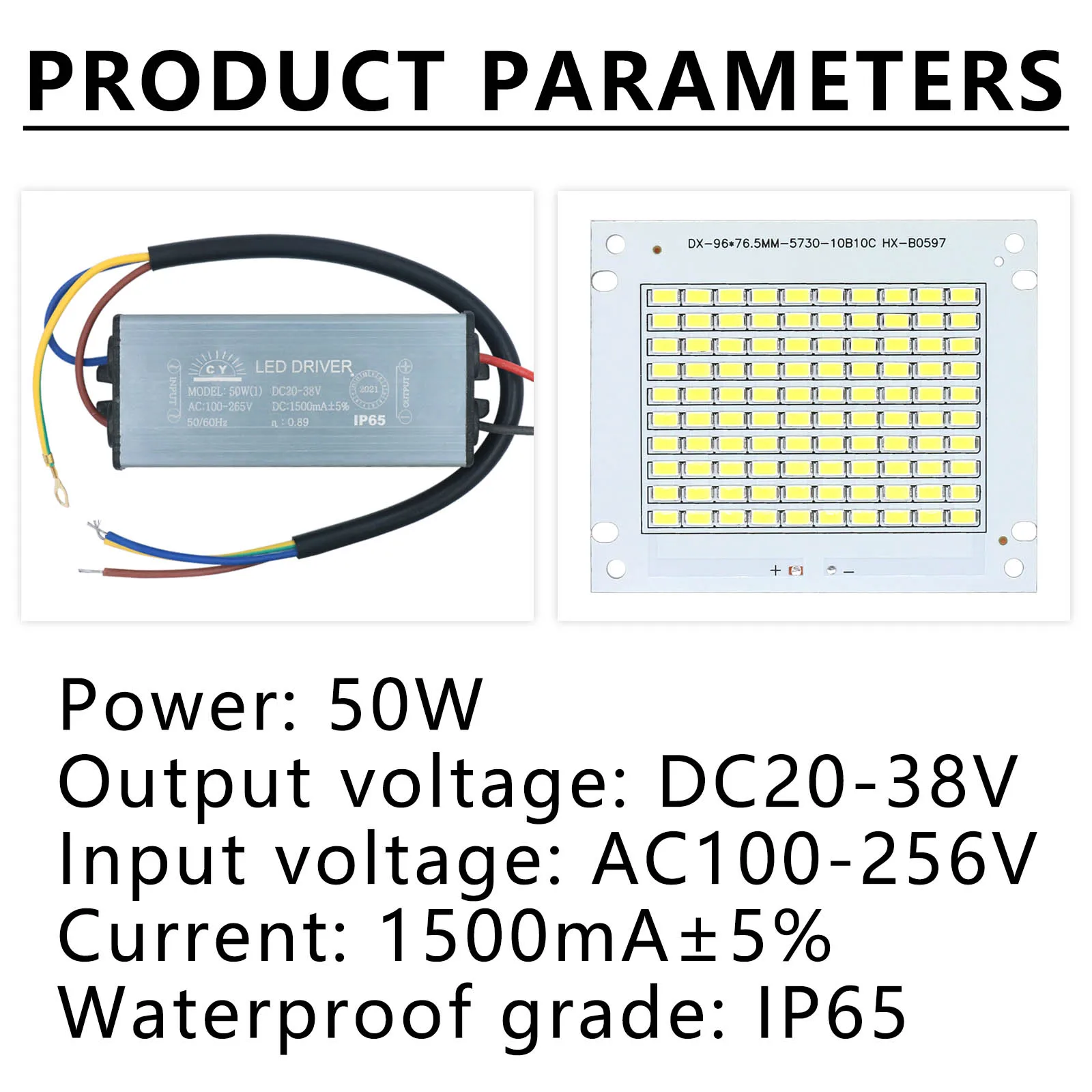 A Set of LED Light Board And Driver 50W DC20-38V 1500mA Cool White Flood Light Beads AC100-256V For Outdoor Lighting Spotlight